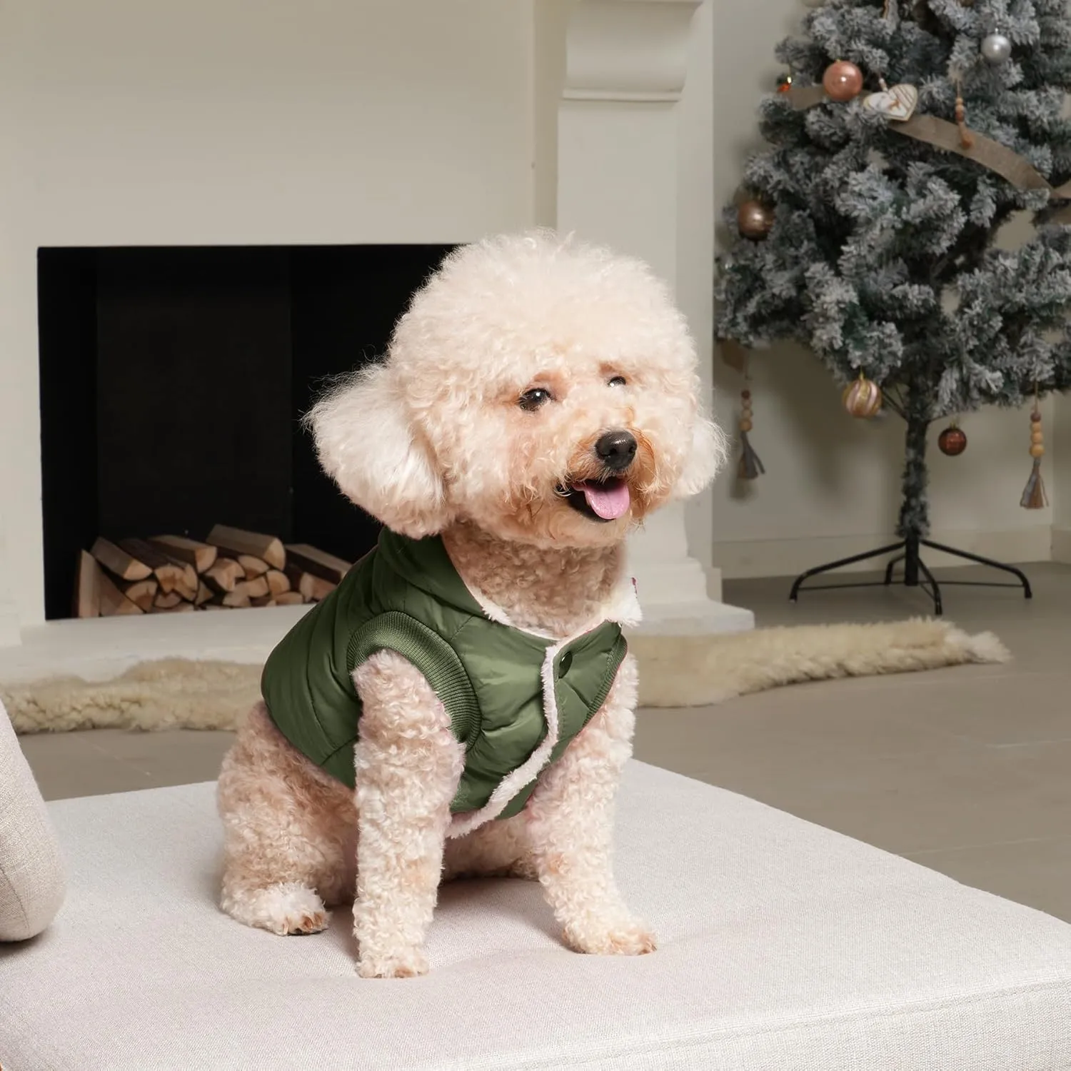 Fleece Lining Extra Warm Dog Hoodie in Winter for Large Dogs Jacket Pet Coats with Hooded Green XXXL