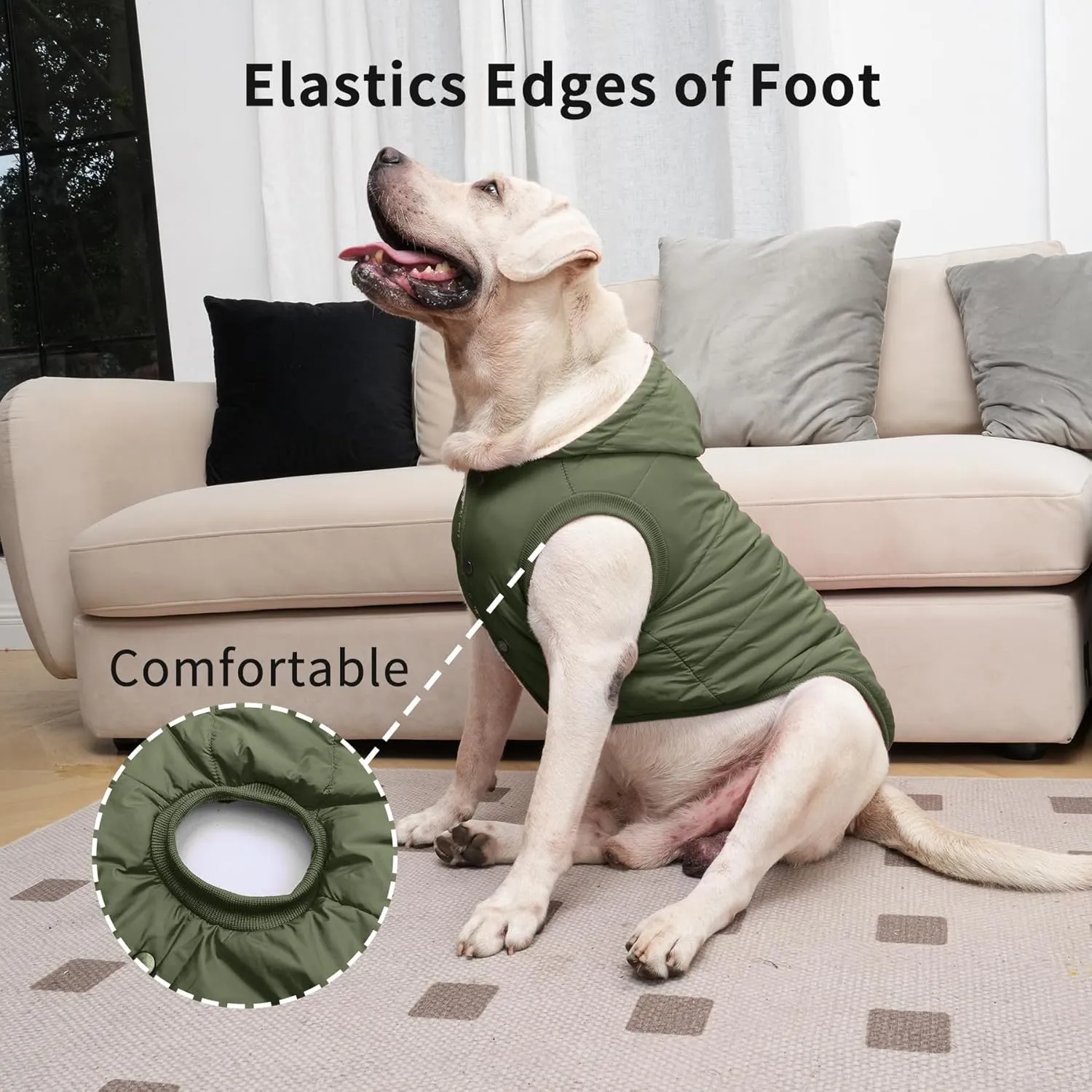 Fleece Lining Extra Warm Dog Hoodie in Winter for Large Dogs Jacket Pet Coats with Hooded Green XXXL