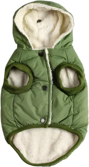 Fleece Lining Extra Warm Dog Hoodie in Winter for Large Dogs Jacket Pet Coats with Hooded Green XXXL