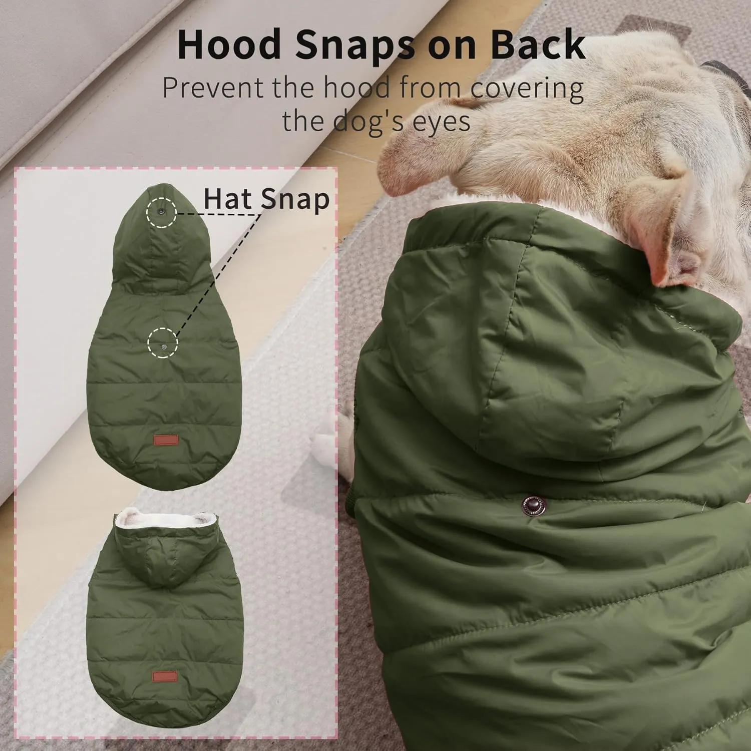 Fleece Lining Extra Warm Dog Hoodie in Winter for Large Dogs Jacket Pet Coats with Hooded Green XXXL