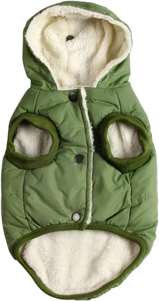 Fleece Lining Extra Warm Dog Hoodie in Winter for Large Dogs Jacket Pet Coats with Hooded Green XXXL