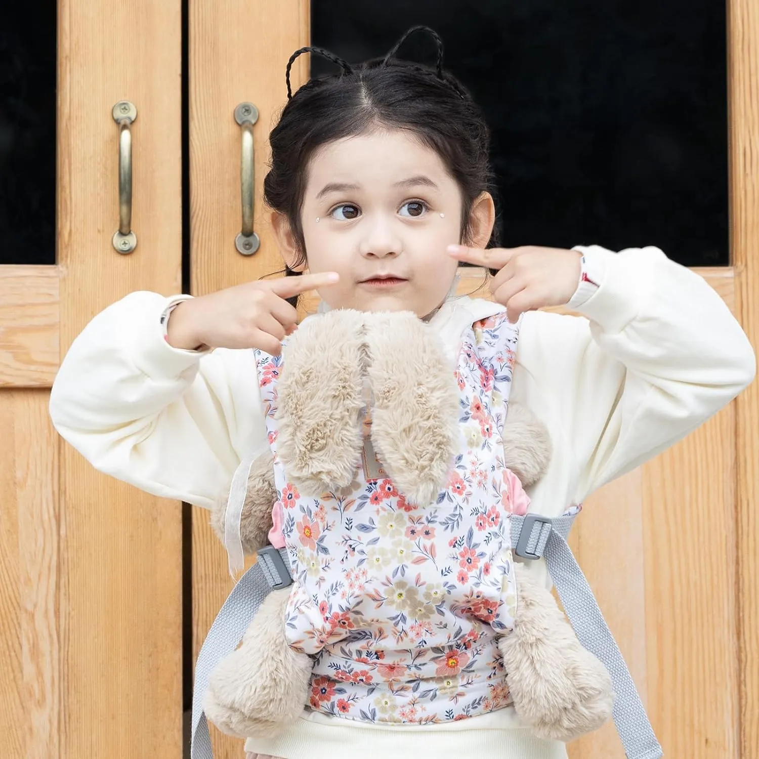 GAGAKU Baby Doll Carrier for Little Girls - Stuffed Animal Carrier Toy for Toddler - Pink Wax Flowers