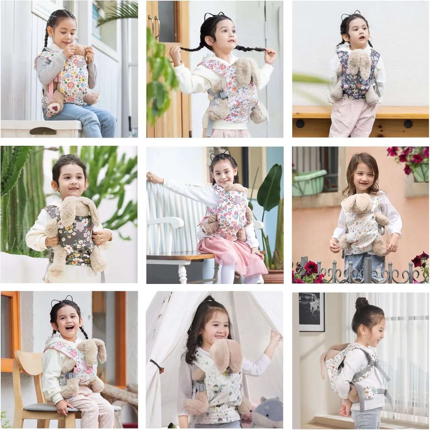 GAGAKU Baby Doll Carrier for Little Girls - Stuffed Animal Carrier Toy for Toddler - Pink Wax Flowers