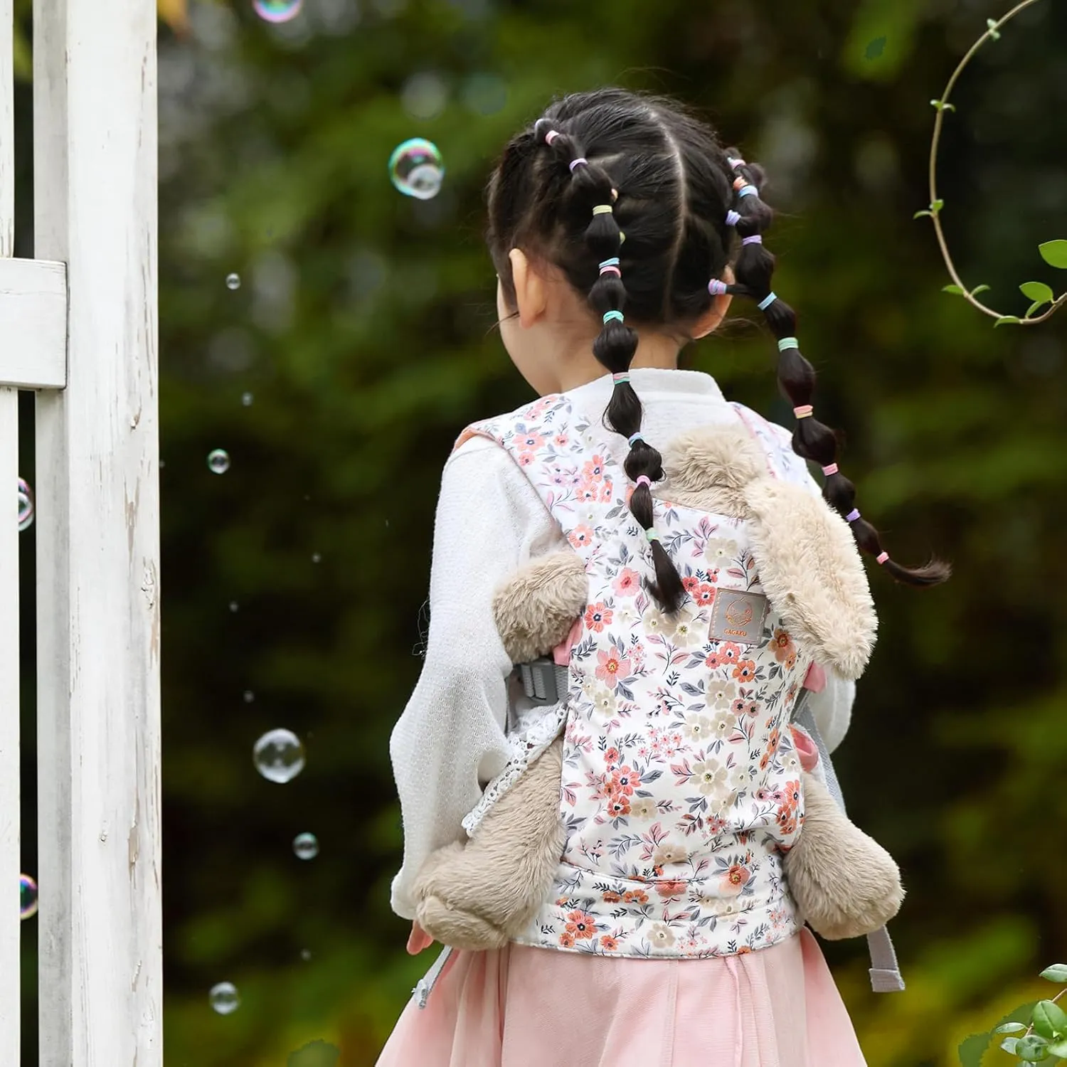 GAGAKU Baby Doll Carrier for Little Girls - Stuffed Animal Carrier Toy for Toddler - Pink Wax Flowers