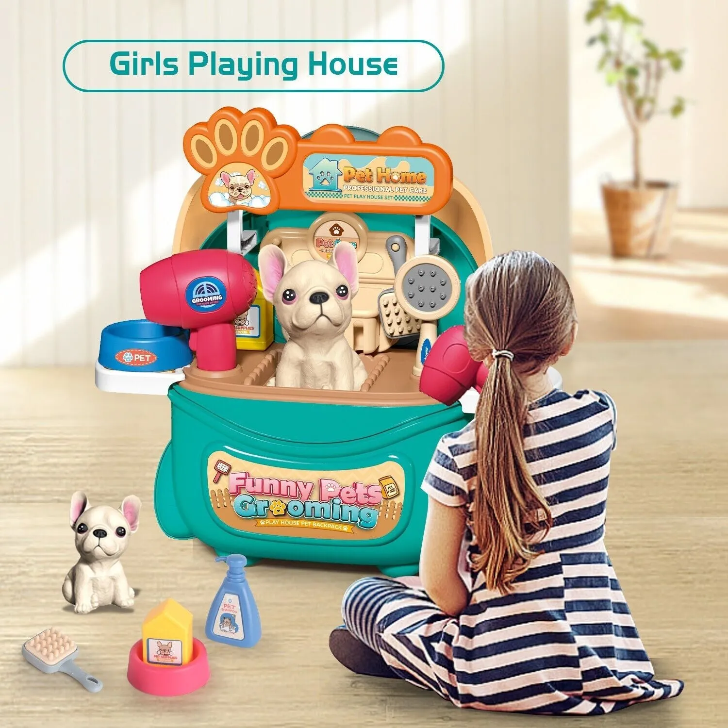 Gift Pet Dog Care Play Set for Kids 16 Pcs Pretend Vet Grooming Toys for Kids