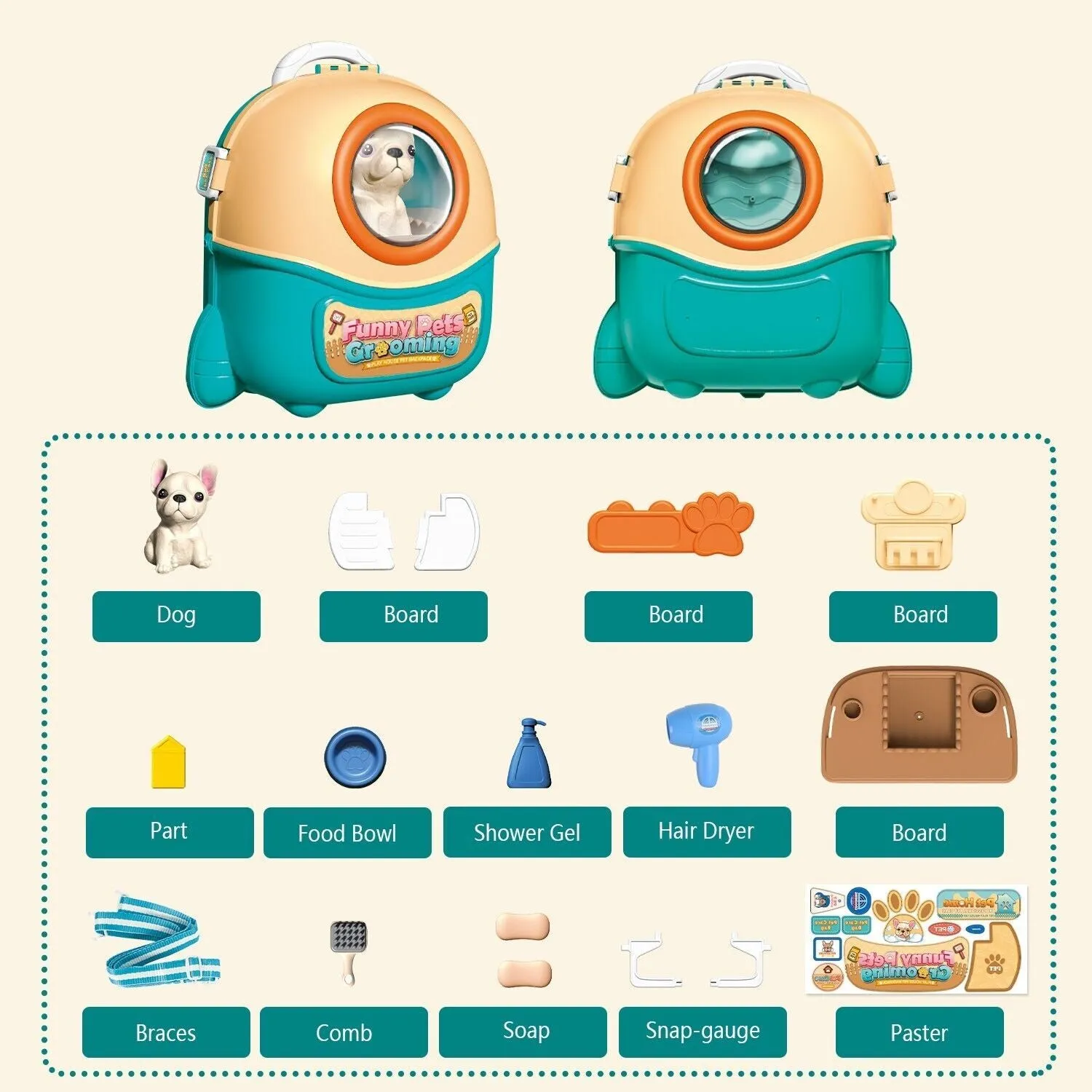 Gift Pet Dog Care Play Set for Kids 16 Pcs Pretend Vet Grooming Toys for Kids