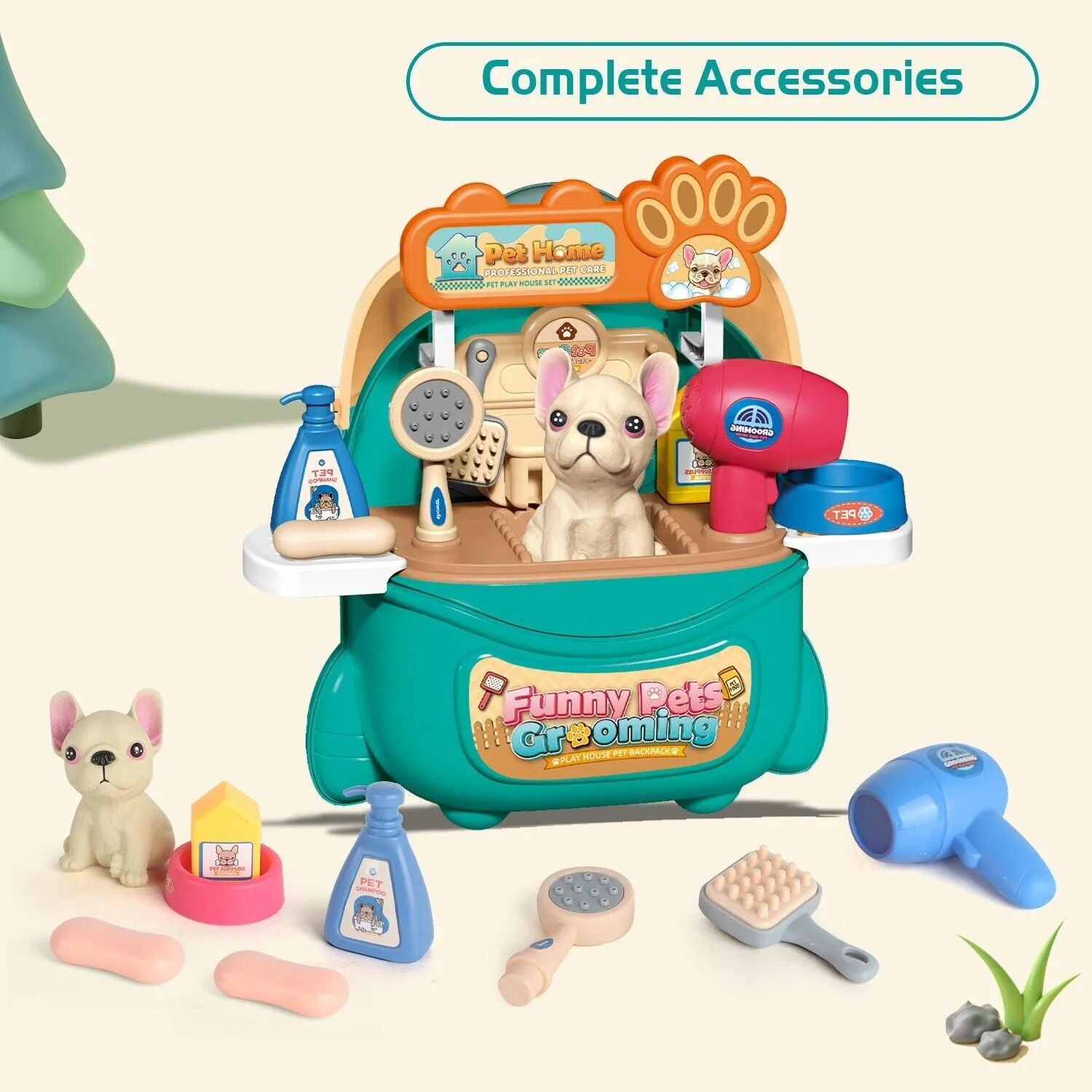 Gift Pet Dog Care Play Set for Kids 16 Pcs Pretend Vet Grooming Toys for Kids