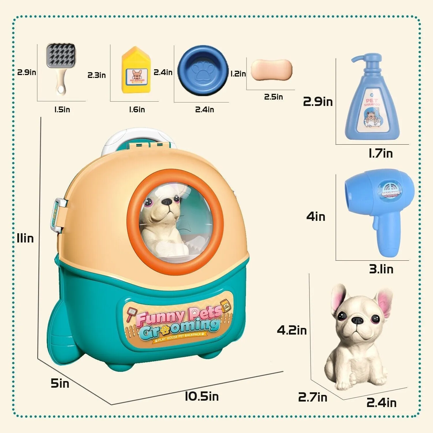 Gift Pet Dog Care Play Set for Kids 16 Pcs Pretend Vet Grooming Toys for Kids