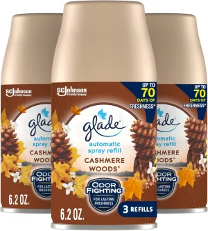 Glade Automatic Spray Refill, Air Freshener for Home and Bathroom, Cashmere Woods, 6.2 Oz, 3 Count