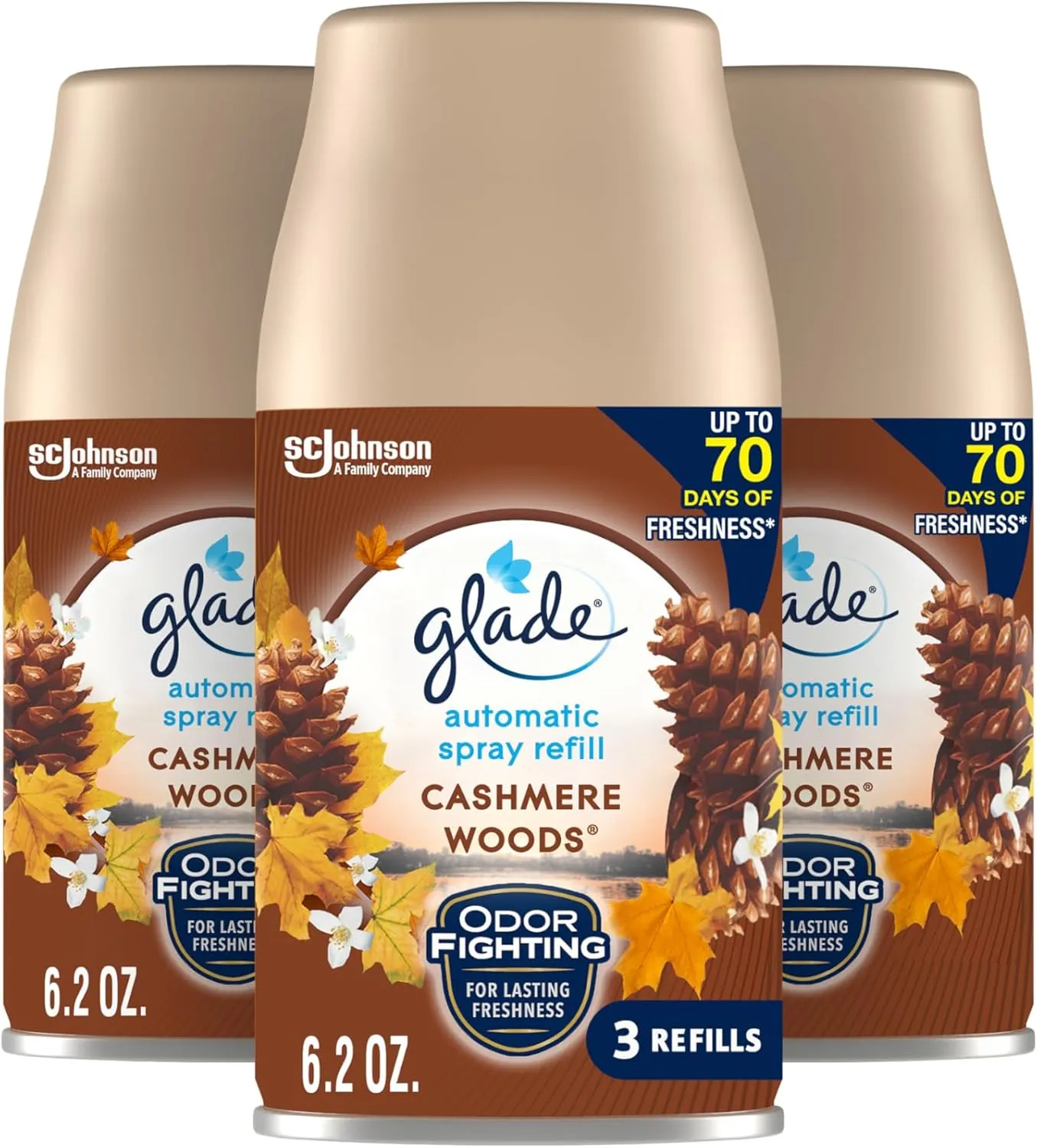 Glade Automatic Spray Refill, Air Freshener for Home and Bathroom, Cashmere Woods, 6.2 Oz, 3 Count