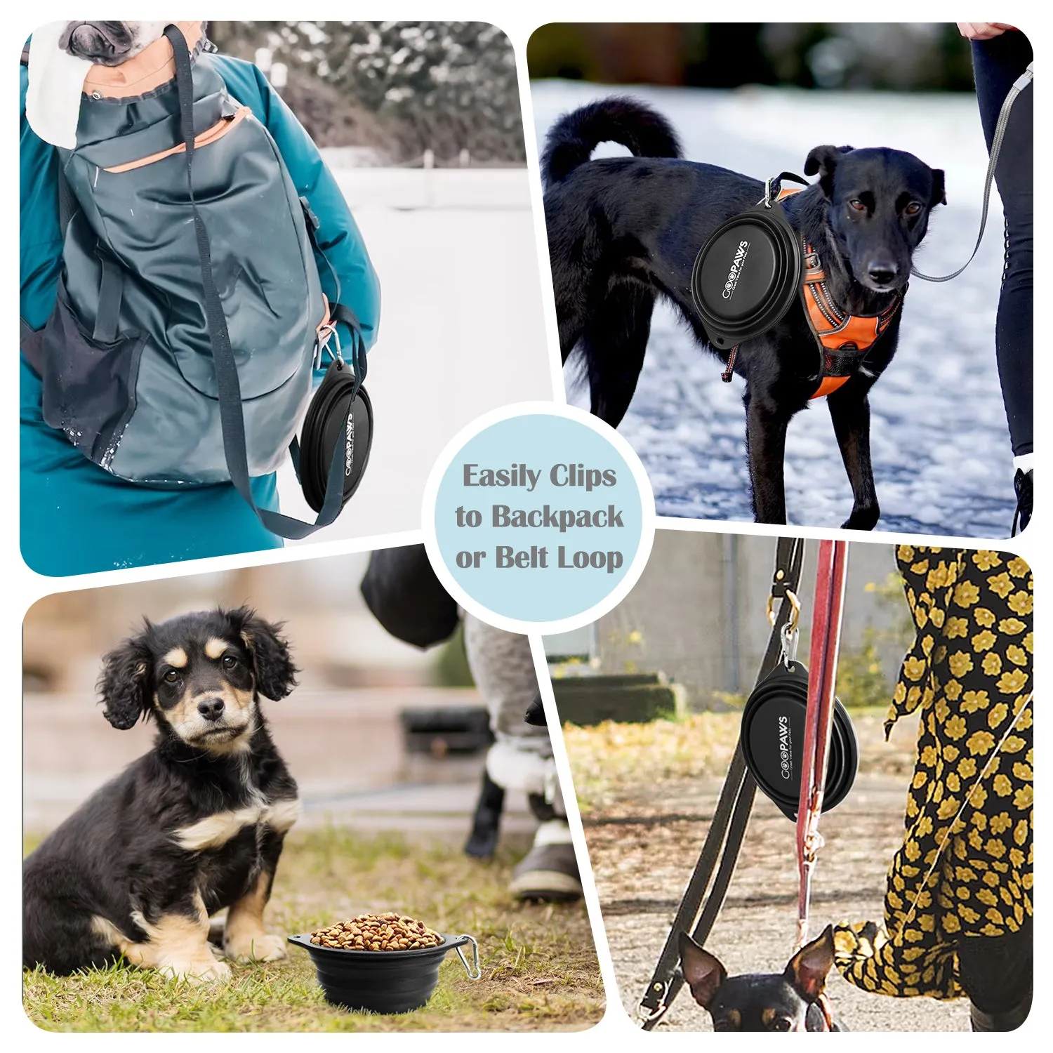 GOOPAWS 2 Pack Silicone Non-Skid Travel Dog and Cat Bowl, Black&Brown