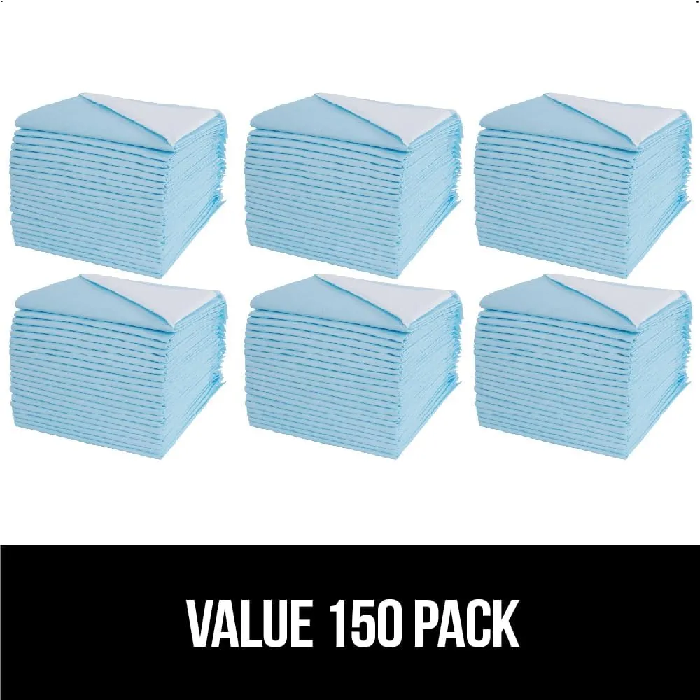 Gorilla Guard Disposable Puppy Pads, 150 Count 22x22 in, 5 Layer Pee Pads for Dogs, Absorbent Diaper Changing Pad, Dog Potty Training Supplies, Quick Dry Pet Housebreaking Essentials for Puppies