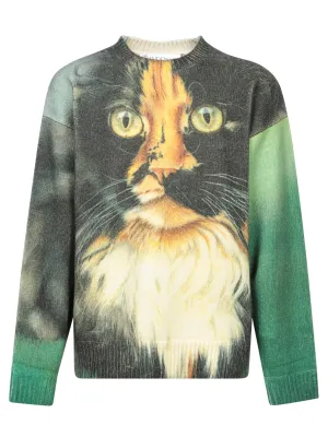 Green Cat Print Sweater