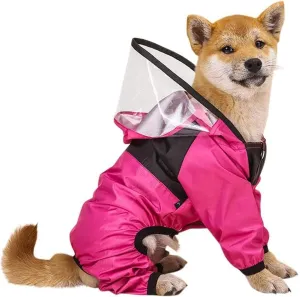 HEEPDD Pet Dog Raincoat, Pet Rain Clothes Dog Rain Jacket with Poncho Hood for Small Medium Dogs (Rose red)