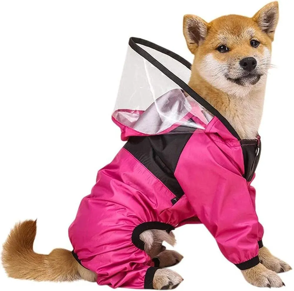 HEEPDD Pet Dog Raincoat, Pet Rain Clothes Dog Rain Jacket with Poncho Hood for Small Medium Dogs (Rose red)
