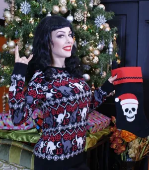 Holiday Christmas Sweater Gothic Cat