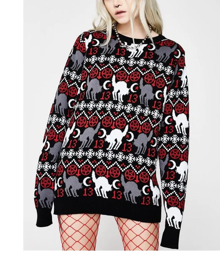 Holiday Christmas Sweater Gothic Cat