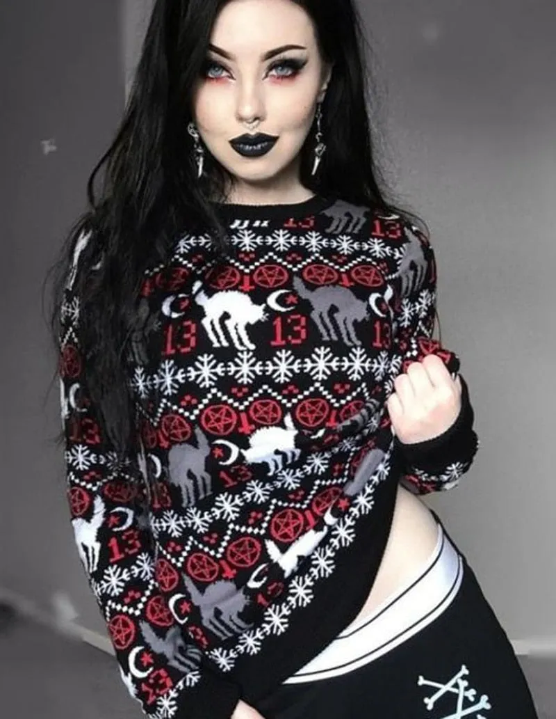 Holiday Christmas Sweater Gothic Cat