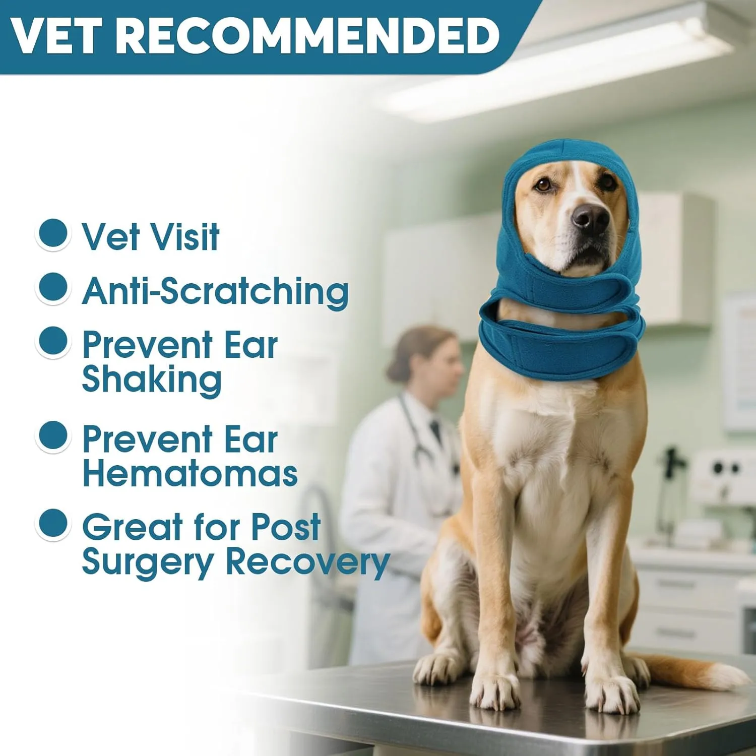 IDOMIK Dog Ear Cover for Anxiety Relief, Adjustable Dog Calming Hood for Grooming Bath Drying, No Shake Pet Head Ear Wrap for Hematomas Fireworks Thunderstorms, Doggy Ear Muffs Noise Protection,Blue,M