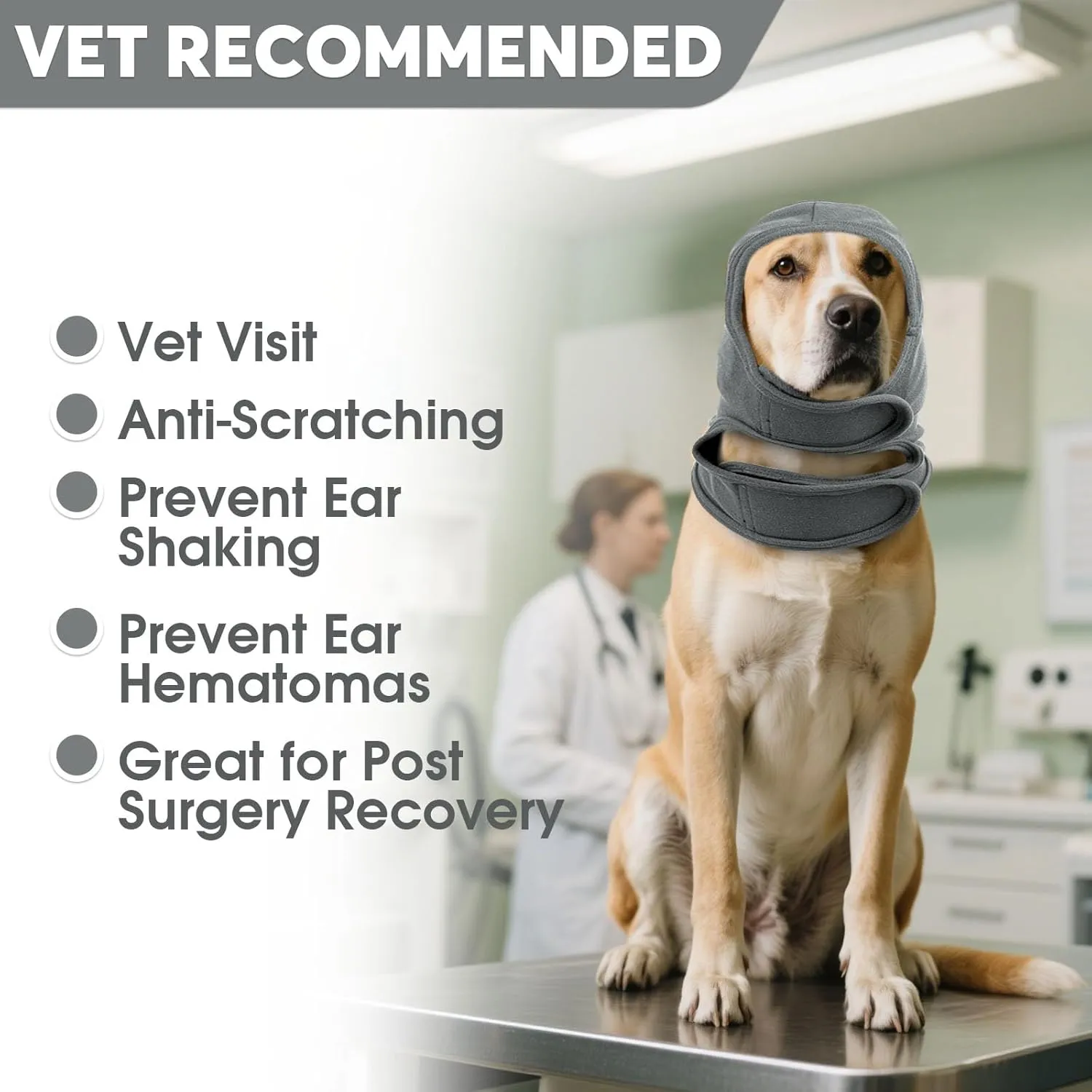 IDOMIK Dog Ear Cover for Anxiety Relief, Adjustable Dog Calming Hood for Grooming Bath Drying, No Shake Pet Head Ear Wrap for Hematomas Fireworks Thunderstorms, Doggy Ear Muffs Noise Protection,Grey,M