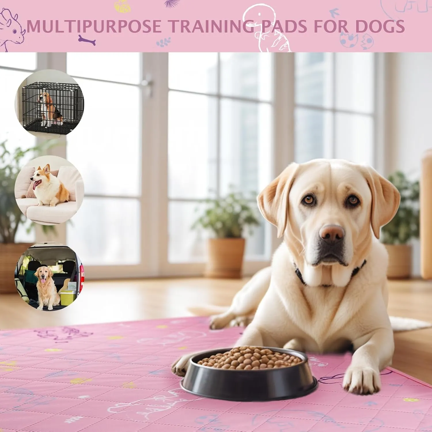 IEUUMLER Washable Pee Pads for Dogs, 2 Pack Non-Slip & Waterproof Pack Whelping Pad, Reusable Washable Puppy Potty Training Pad with Fast Absorbent for Playpen EU007 (Pink Dinosaur, 36"X24"-2pcs)