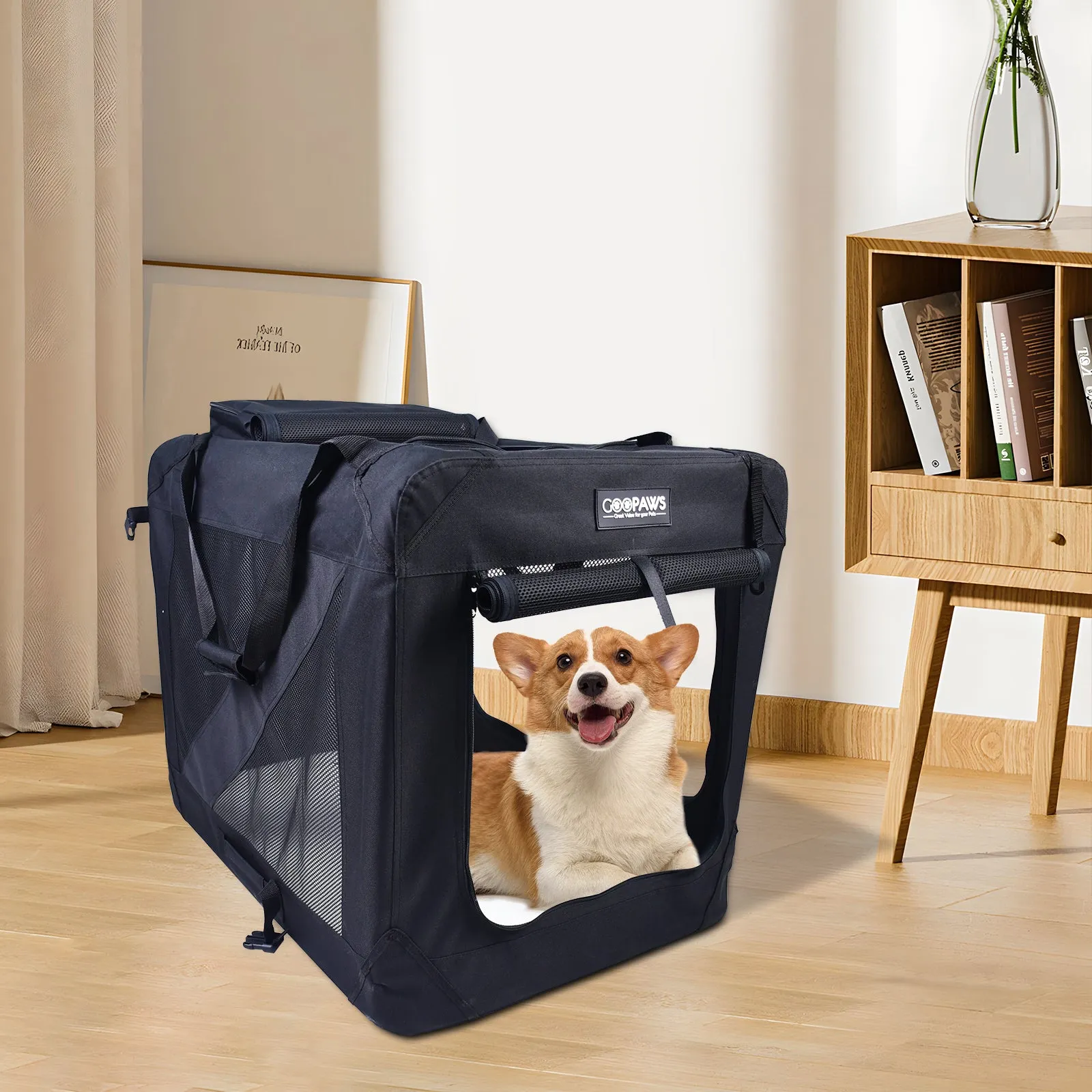 Jespet Indoor & Outdoor 3-Door Collapsible Soft-Sided Dog, Cat & Small Pet Crate Black, 36''