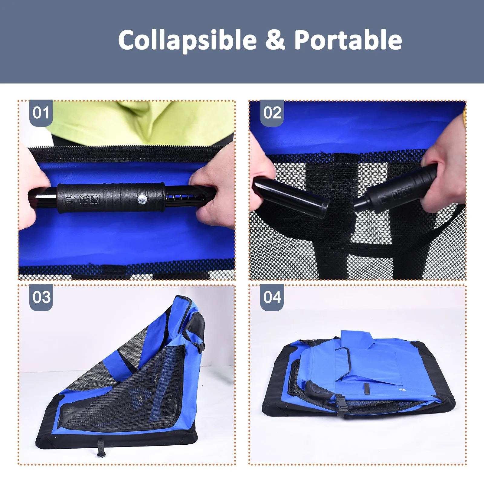 Jespet Indoor & Outdoor 3-Door Collapsible Soft-Sided Dog, Cat & Small Pet Crate, Blue, 36''