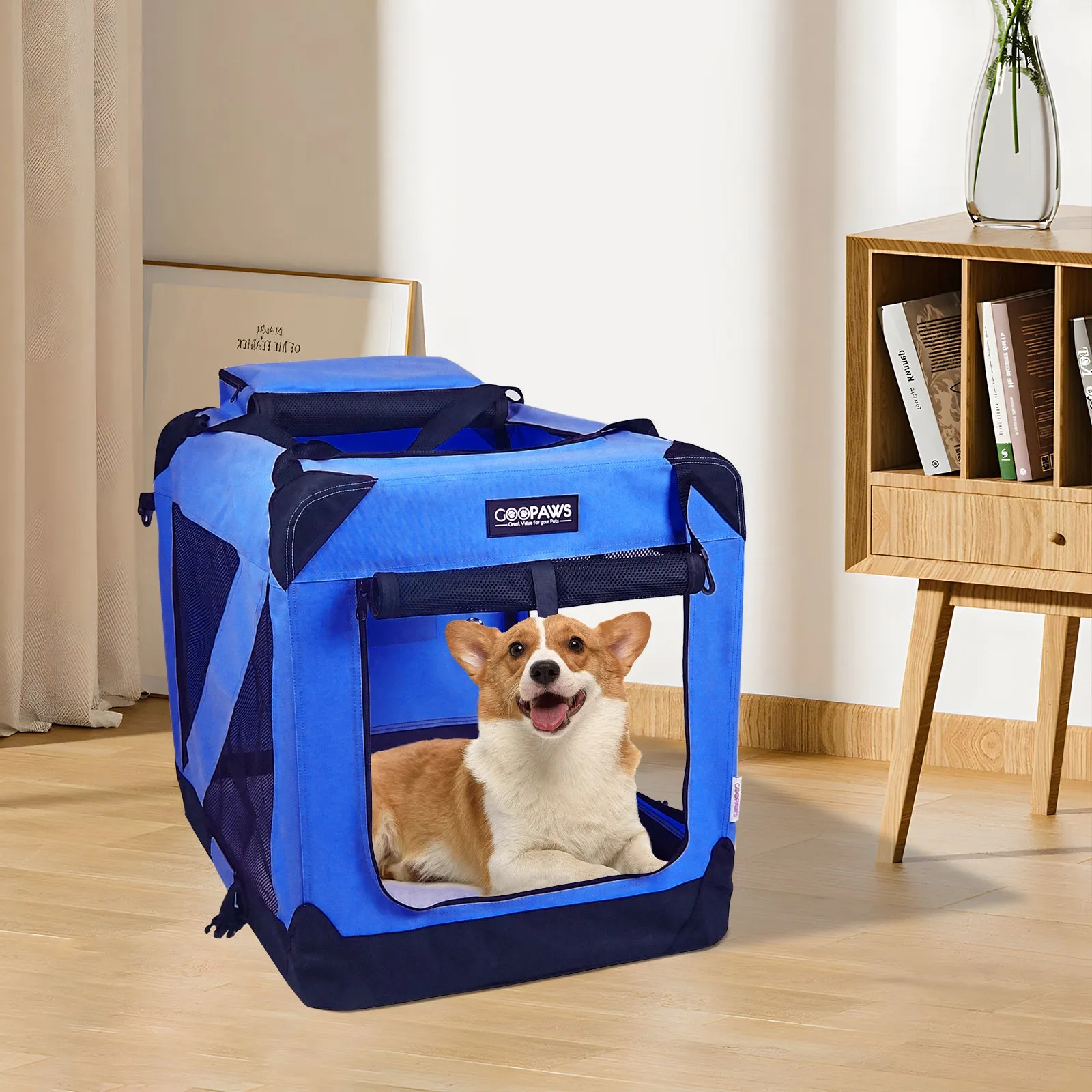 Jespet Indoor & Outdoor 3-Door Collapsible Soft-Sided Dog, Cat & Small Pet Crate, Blue, 36''