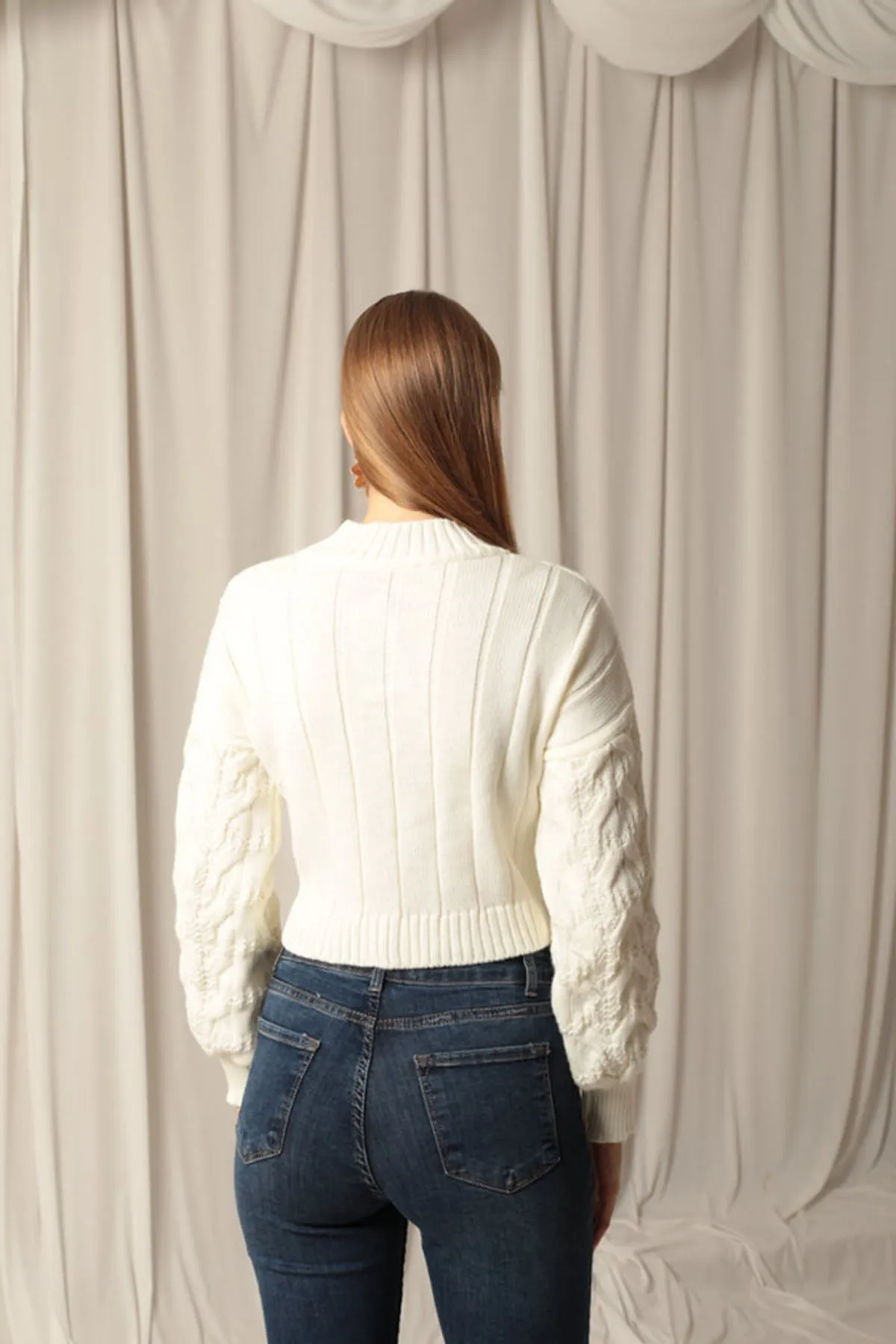 KKT Knitwear Fabric Knit Detailed Women's Ecru Sweater - Waltham