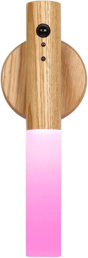 LANDGOO RGB Motion Sensor Night Light, Magnet Body Hallway Atmosphere Lamp, Battery Powered Rechargeable LED Portable Wooden Wall Sconce (RGB Ash Wood 1PC)