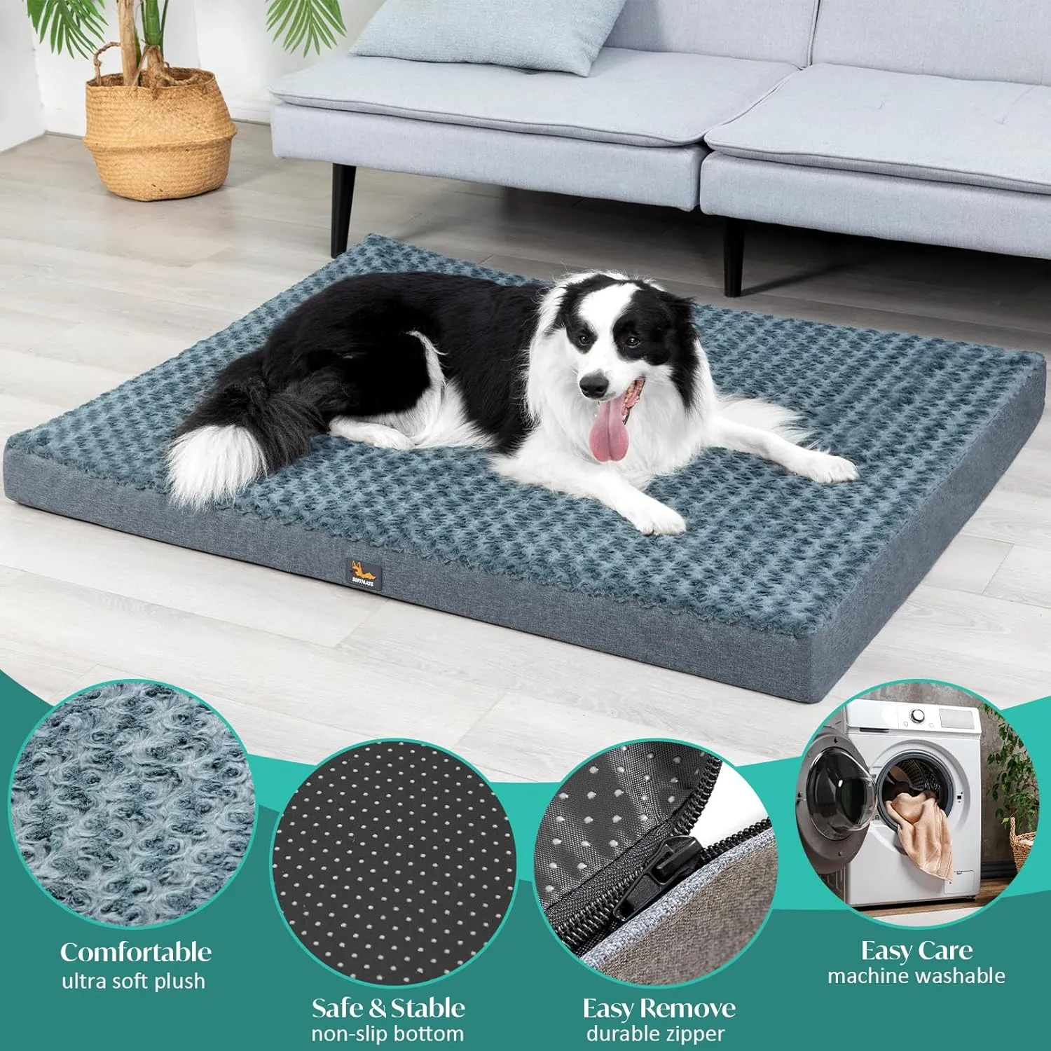 Large Dog Bed for Dogs up to 65 lbs with Orthopedic Foam Waterproof Cover Removable and Washable Cover Fluffy Dog Crate Bed with Non-Slip Bottom