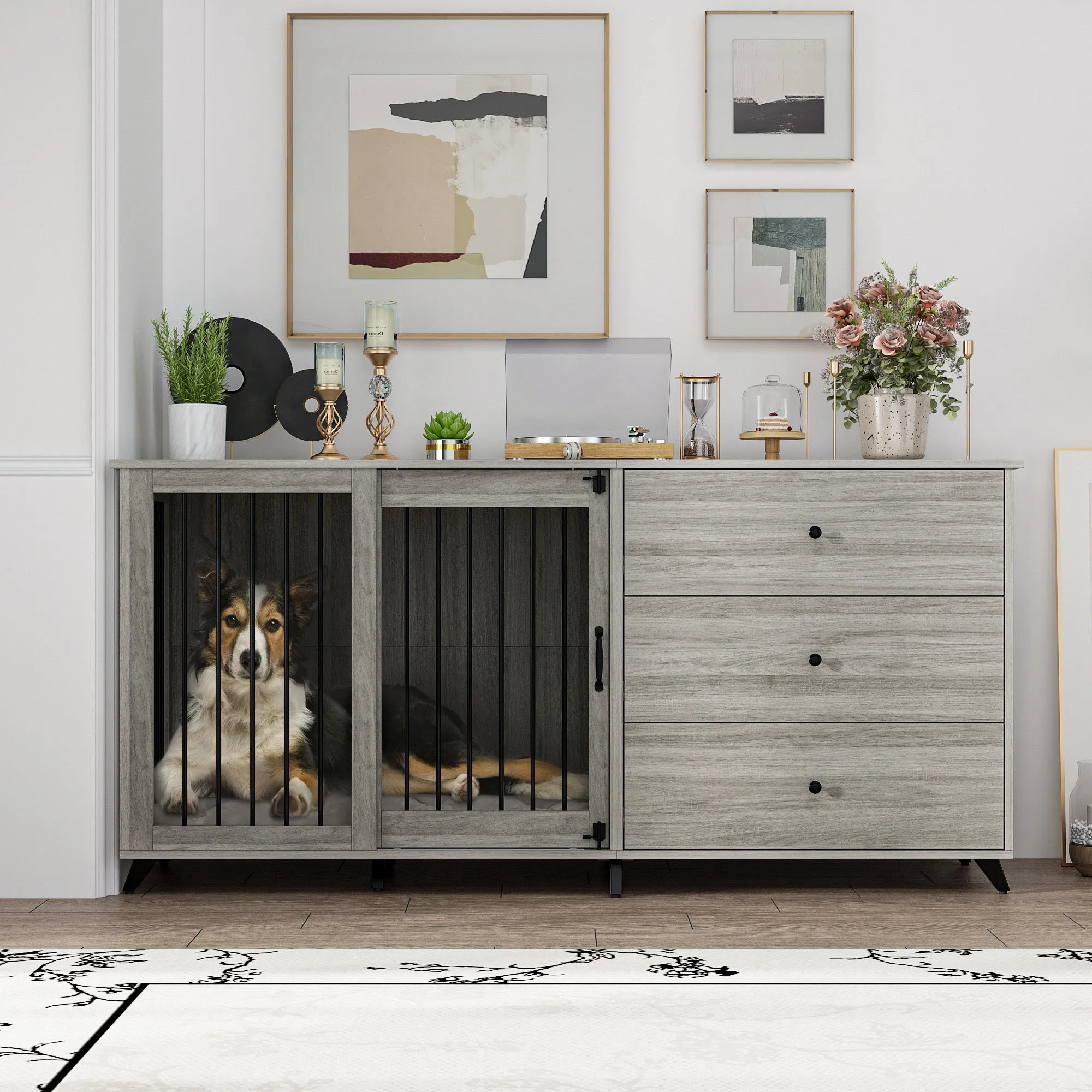 Large Dog Crate with 3 Large Drawers