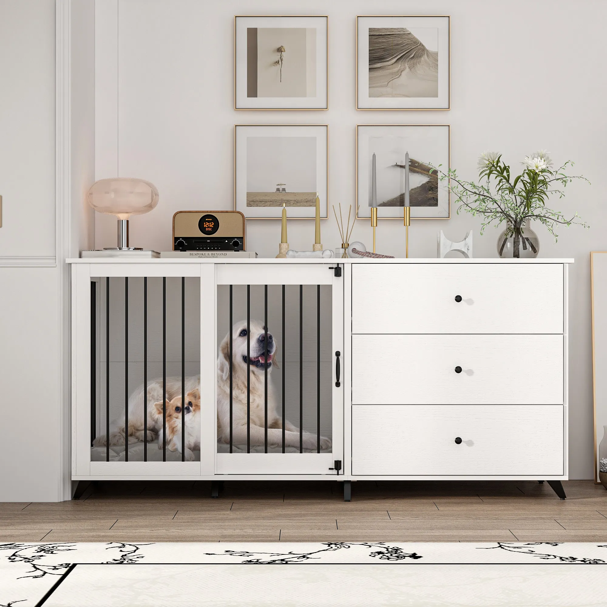Large Dog Crate with 3 Large Drawers