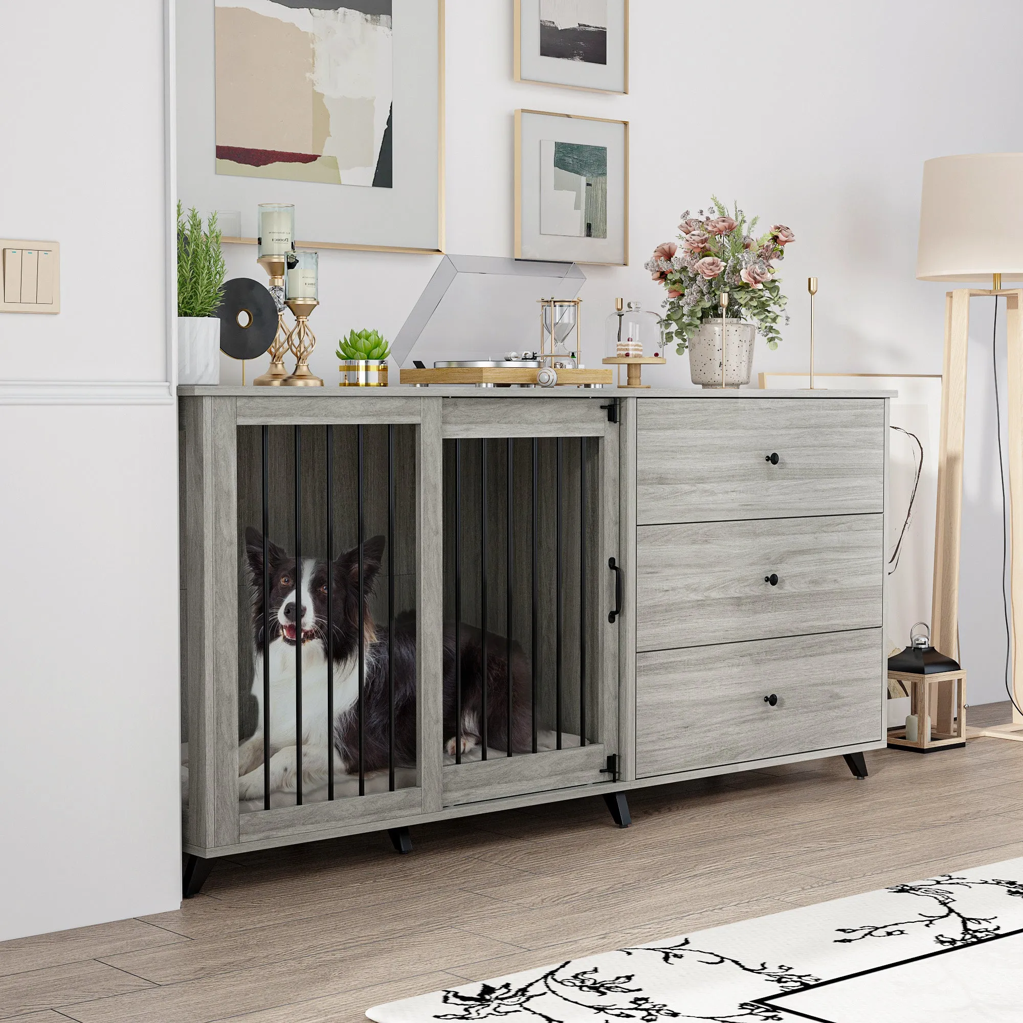 Large Dog Crate with 3 Large Drawers