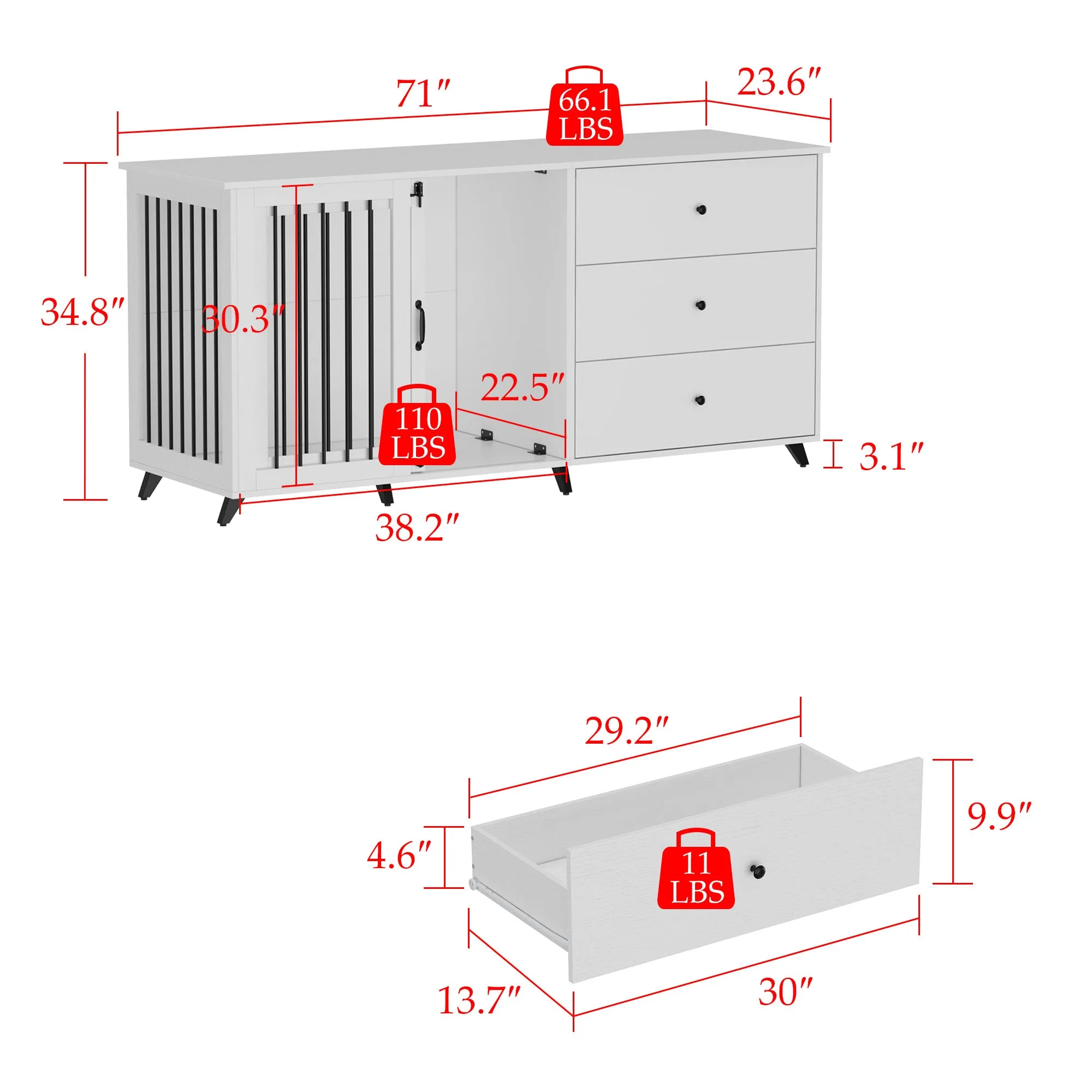 Large Dog Crate with 3 Large Drawers