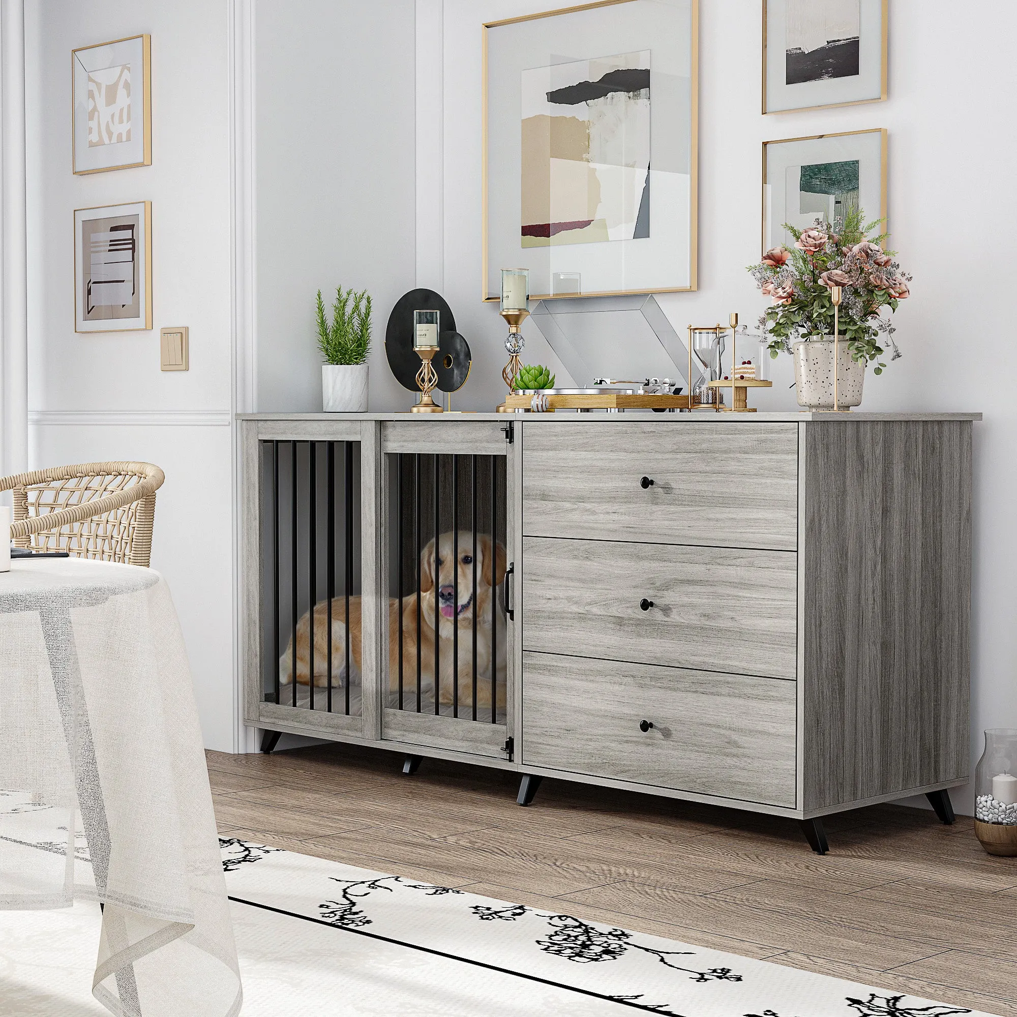 Large Dog Crate with 3 Large Drawers