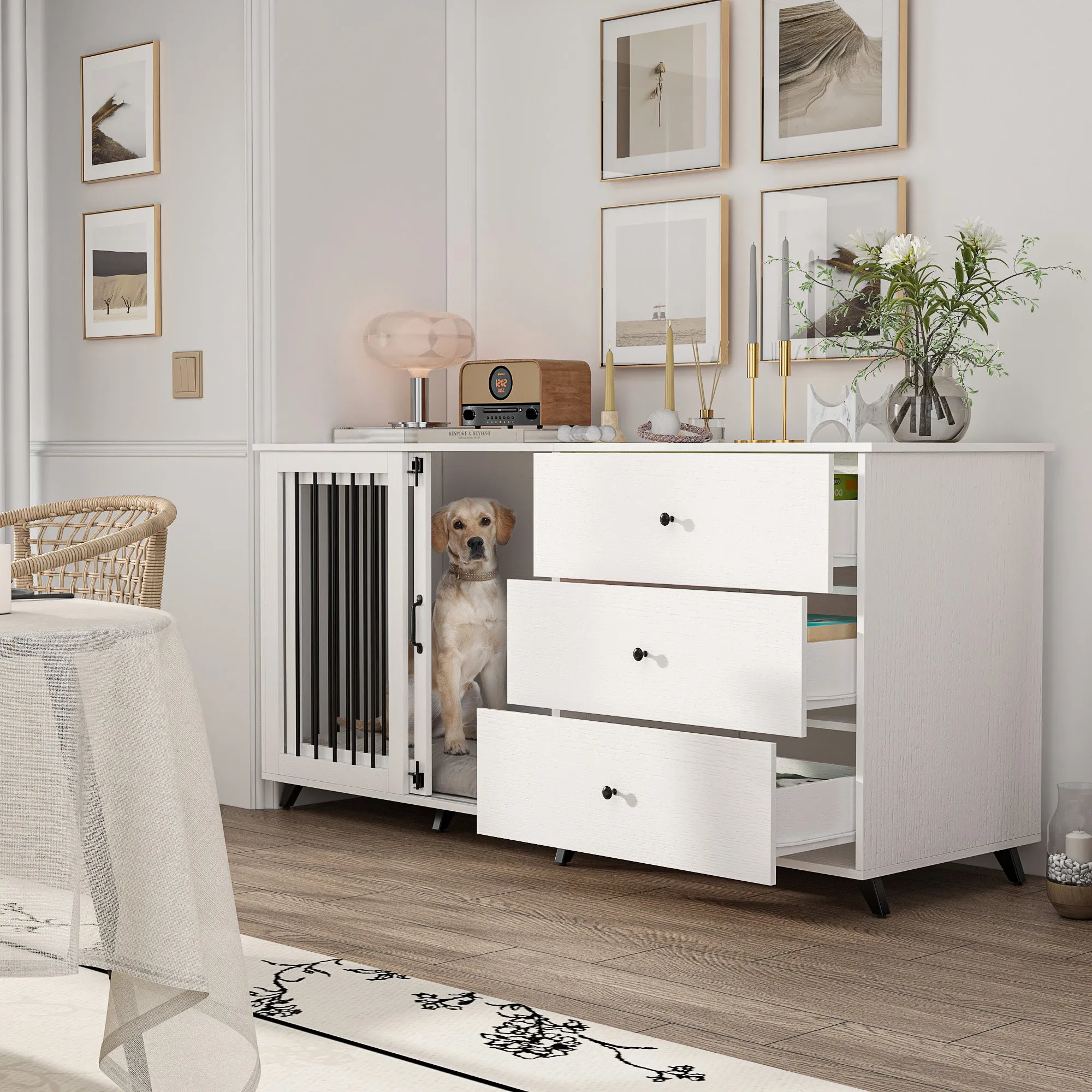 Large Dog Crate with 3 Large Drawers