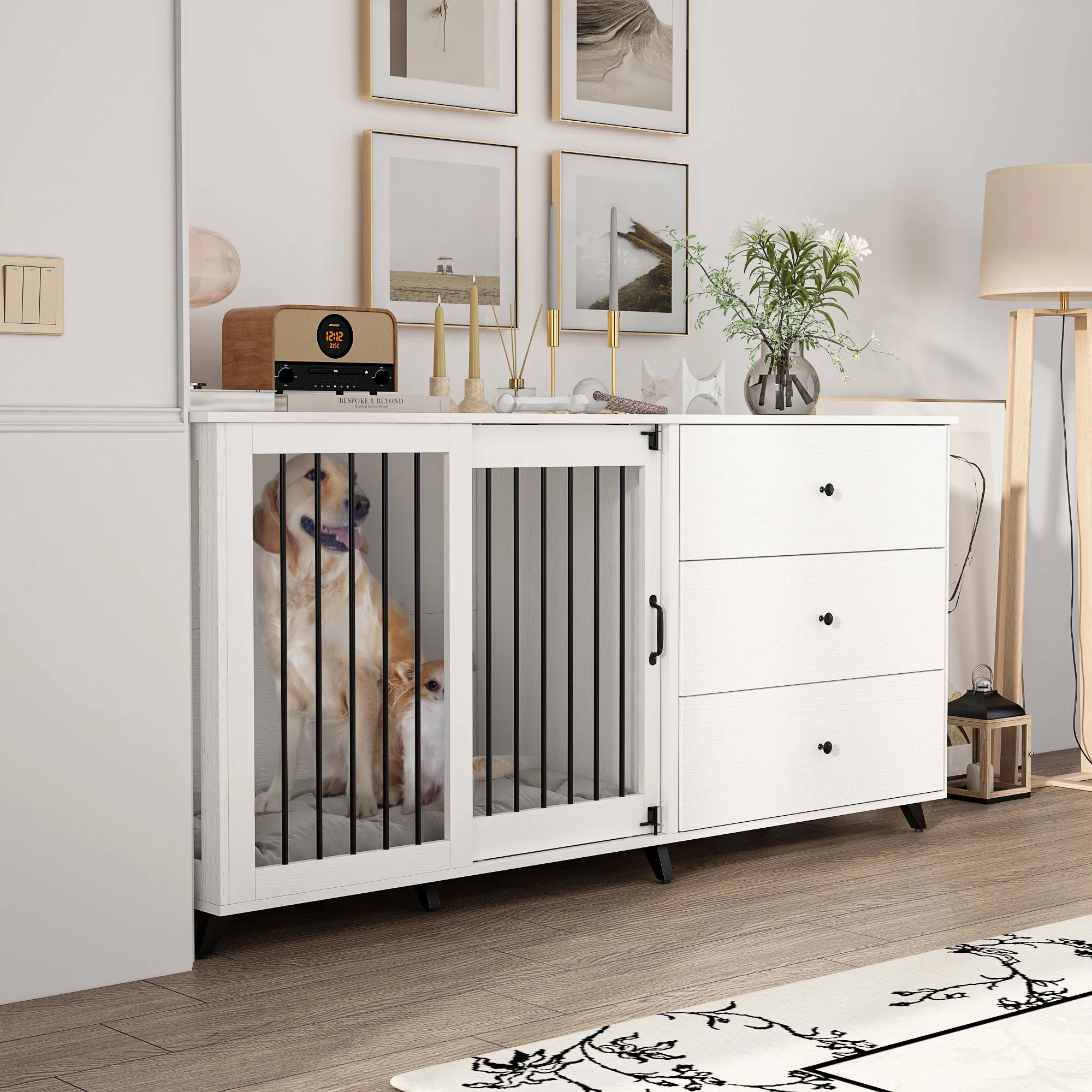 Large Dog Crate with 3 Large Drawers