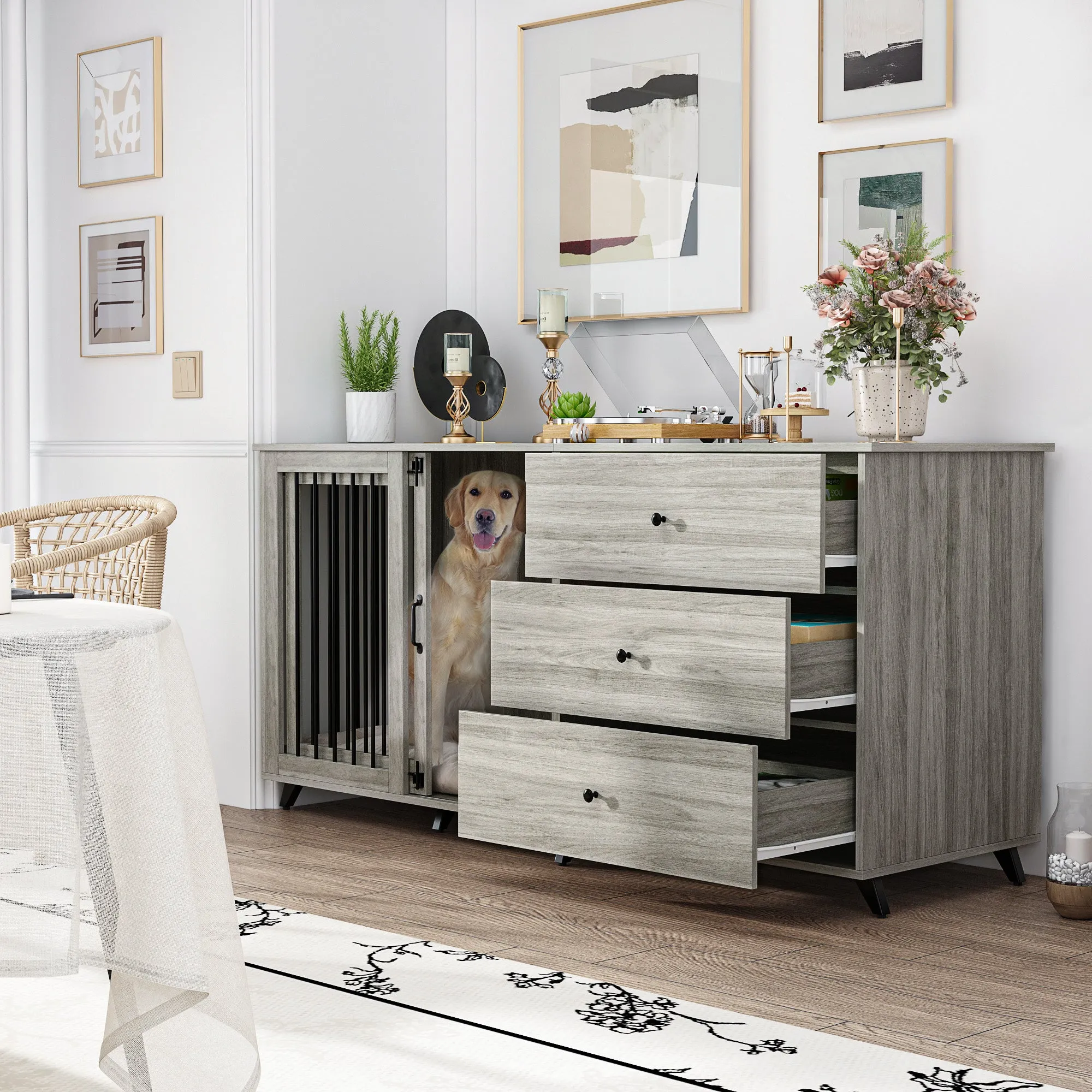 Large Dog Crate with 3 Large Drawers