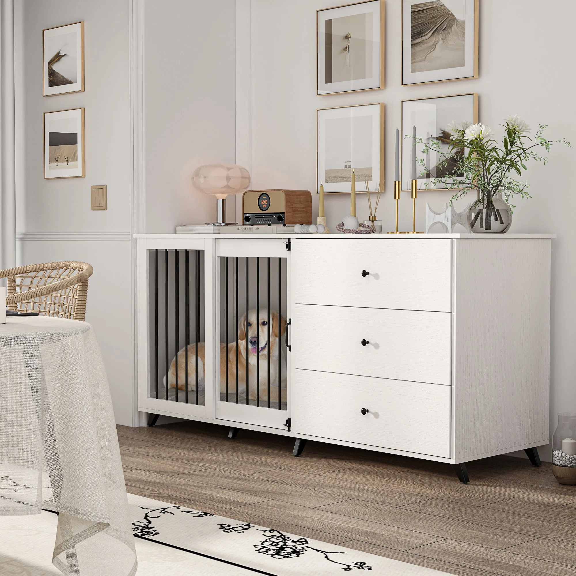 Large Dog Crate with 3 Large Drawers