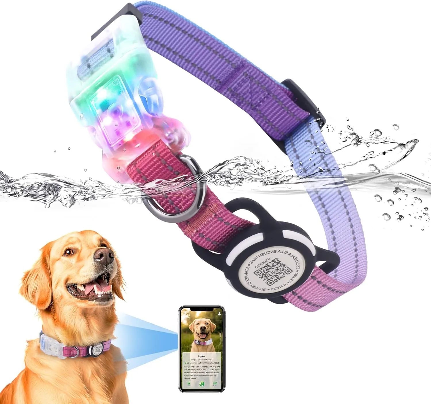 LED Smart QR Code Dog Collar - Lost at Night Collar Showing Details of Owner and pet - Durable, Adjustable, Soft - Rose red Suitable for Small, Medium and Large Dogs