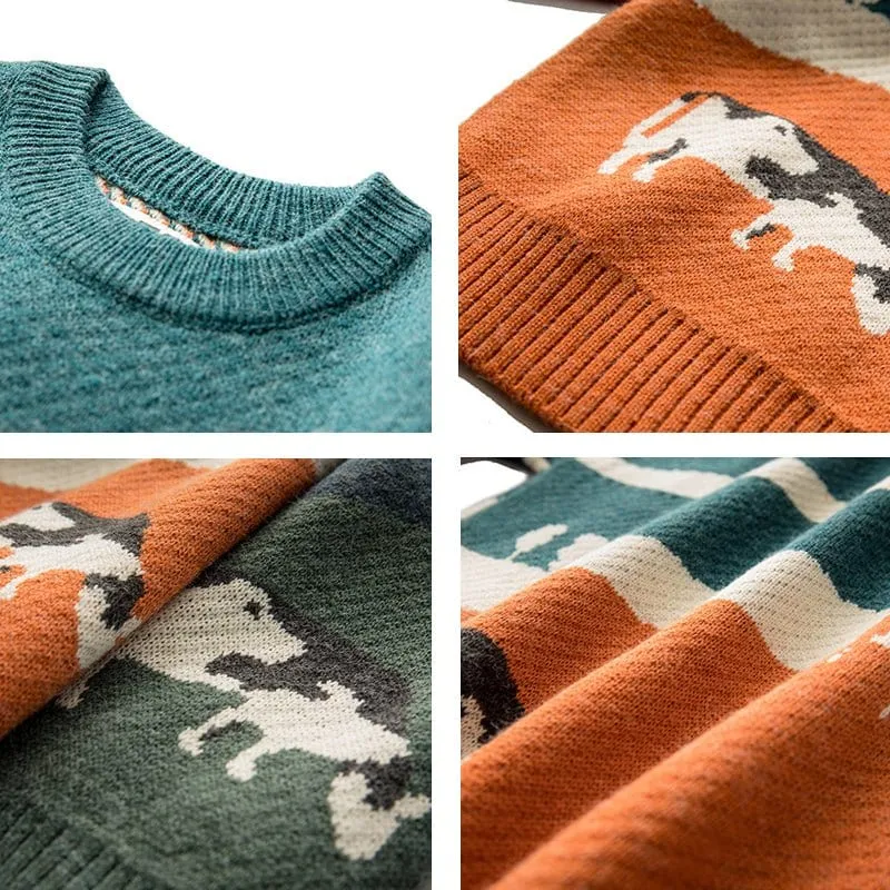 LEMANDIK Cow Stitching Men Sweater
