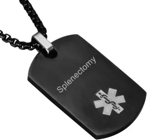 LF Stainless Steel Splenectomy Medical Alert Dog Tag ID Pendant Caduceus Necklace for Men Women Teens Health Alert Monitoring Systems,Black