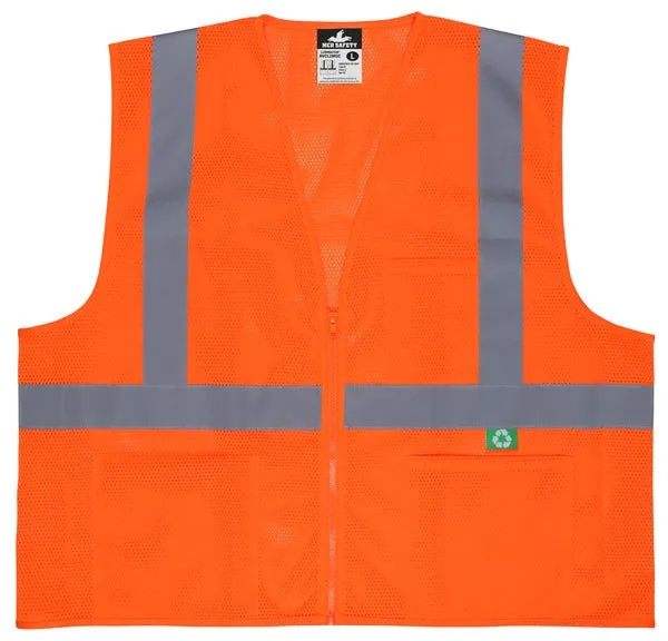 MCR Safety Recycled Mesh Vest,Orange,Class 2,Zip X5