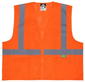 MCR Safety Recycled Mesh Vest,Orange,Class 2,Zip X5