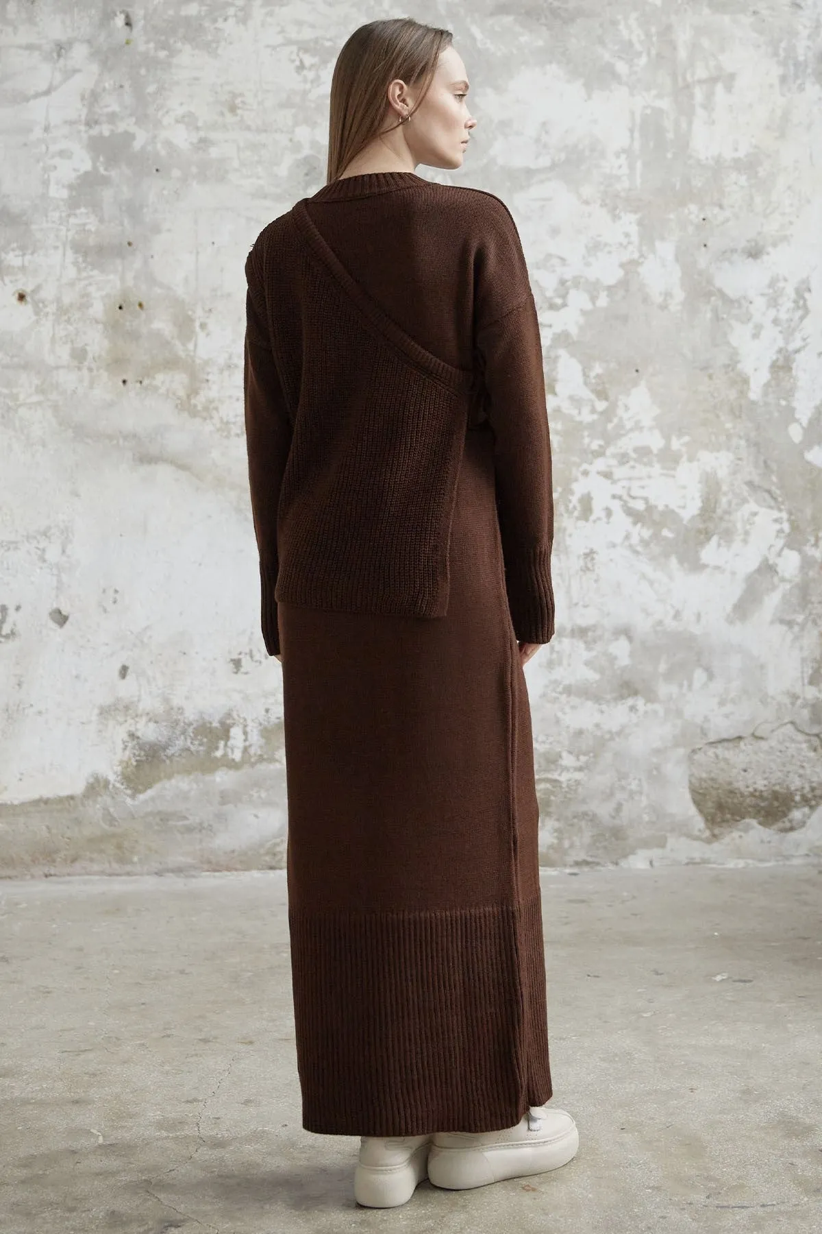 MDS Women Knitted Dress with Belted Sweater - Bitter Brown - Florence