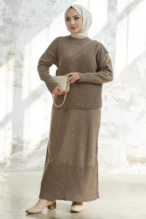 MDS Women Knitted Dress with Belted Sweater - Milky Coffee - Augsburg
