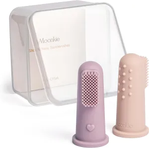 Moonkie Baby Toothbrush Finger Toothbrush Oral Cleaner Kit for 3 Months  , 2 Pcs Small (Blush/Pale Mauve)