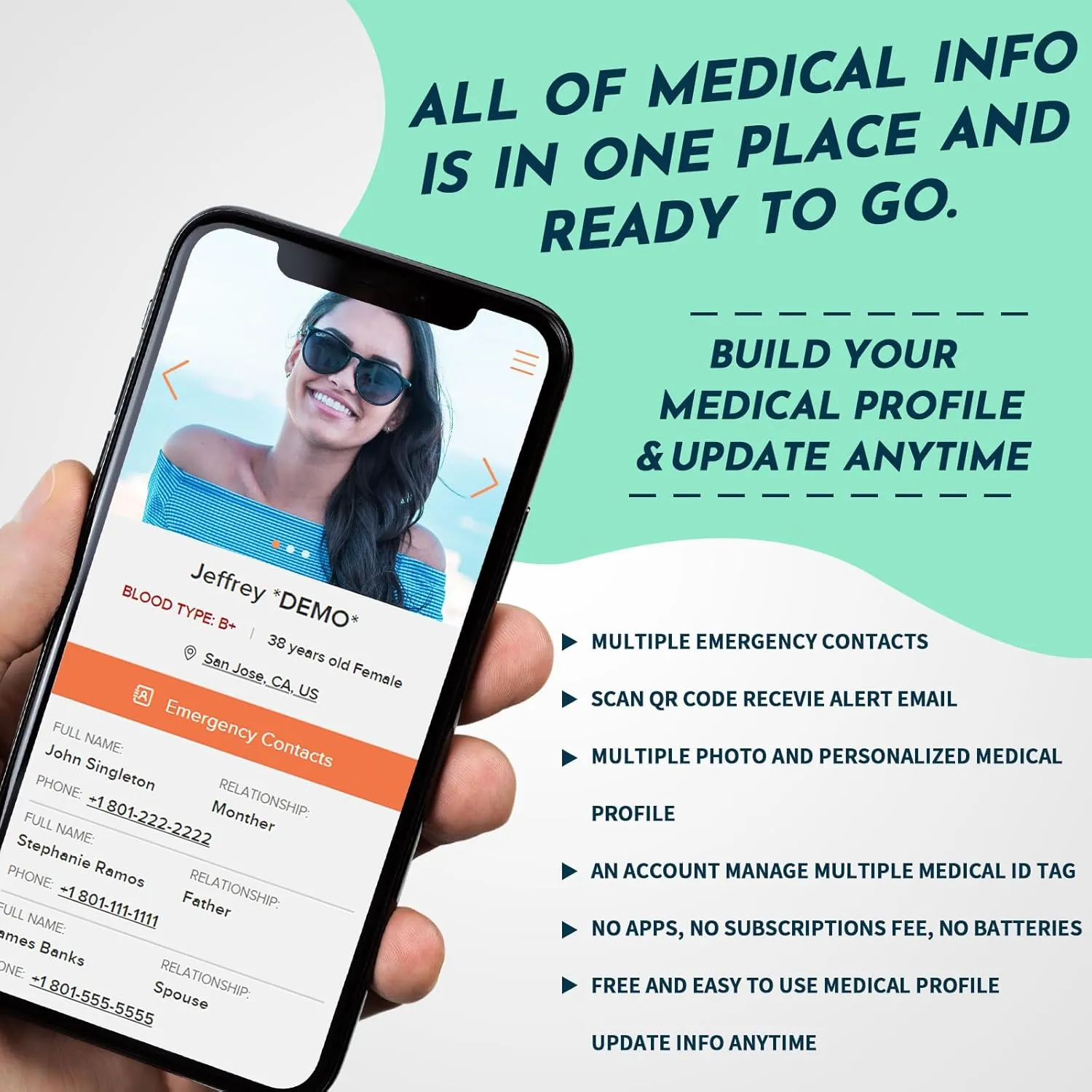MYLUCKYTAG QR Code Medical ID Tags - ID Bracelet Sleeve - Fits Apple Watch, Fitbit Bands - Medical Alert