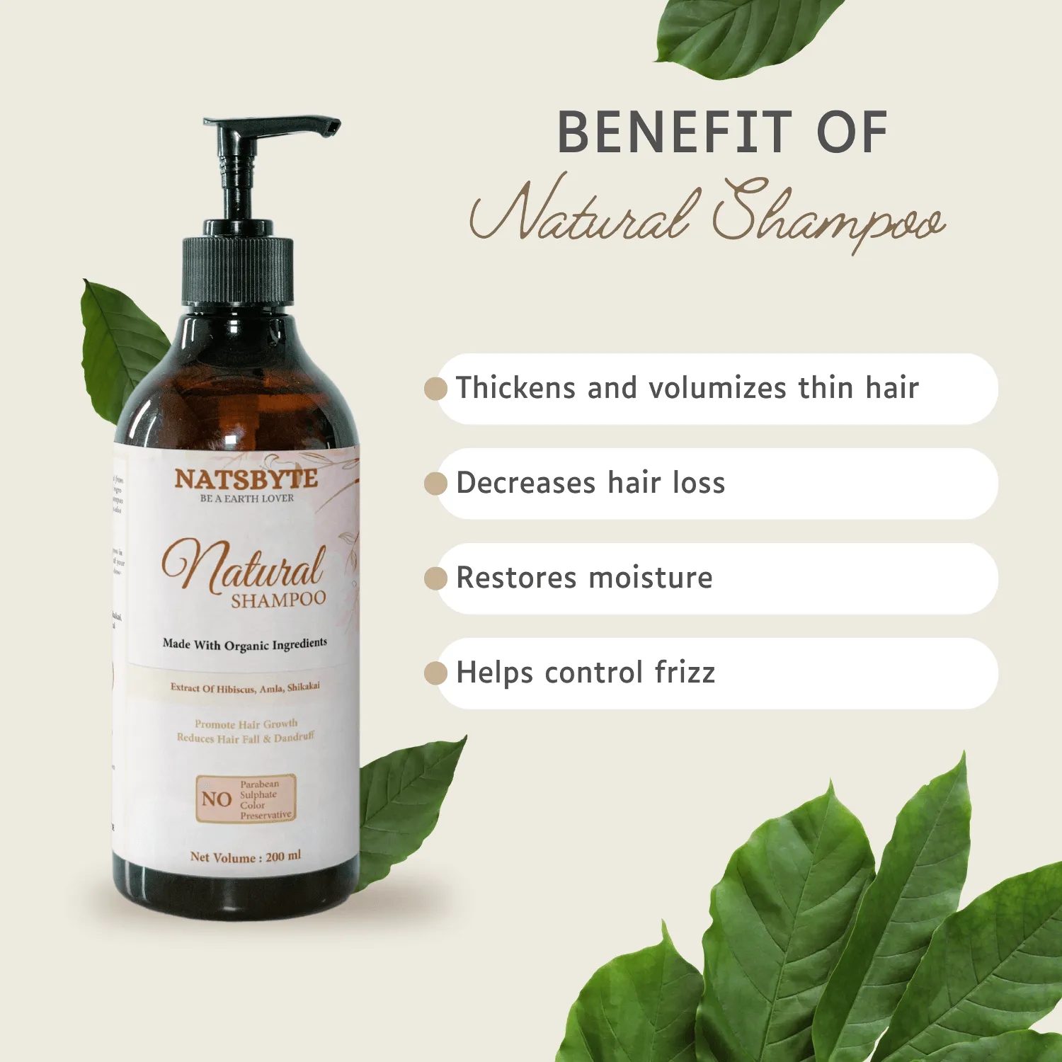 Natsbyte Ayurveda Herbal Shampoo | Handmade Homemade Shampoo | Infused with Organic Herbs | Anti Hair Fall Shampoo | Hair Growth Shampoo - 200 ml